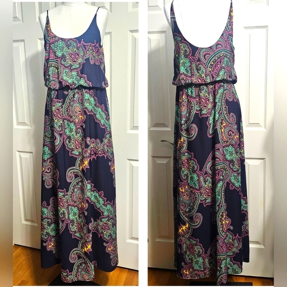 Blue Rain Dresses & Skirts - Blue Rain Maxi Paisley Floral Spaghetti Dtraps Fairycore Blue Flowy Summer Sz M